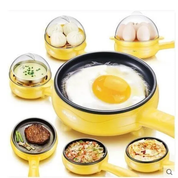 Multi Function 2 in 1 Electric Egg Boiler Steamer Omelette Frying Pan – Color: Yellow – View 3
