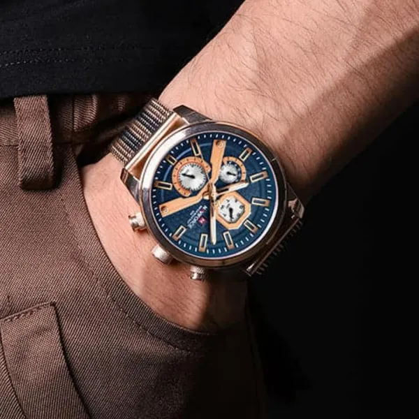 NaviForce NF9211 Chronograph Stainless Steel Luminous Men's Watch – Dial Color: Blue, Strap Color: Rose – View 5