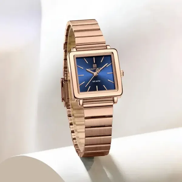 Naviforce 5048 Stainless Steel Strap Rainbow dial women wristwatch – Dial Color: Blue, Strap Color: Brown – View 2