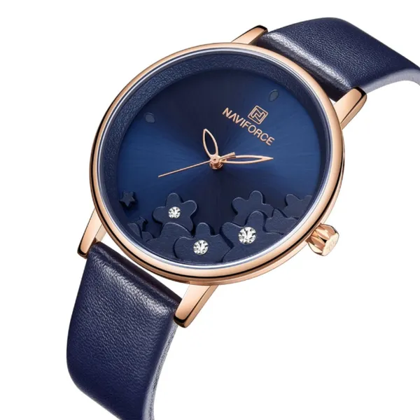 NAVIFORCE NF5012 PU Leather Analog Women's Watch – Dial Color: Blue, Strap Color: Blue – View 2