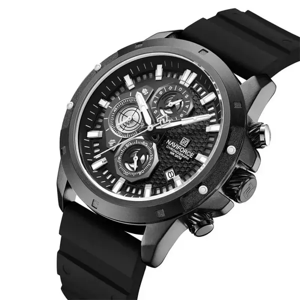 NAVIFORCE NF8036  Luxury Military Sports Quartz Analog Men's Watch  – Dial Color: Black, Strap Color: Black – View 3