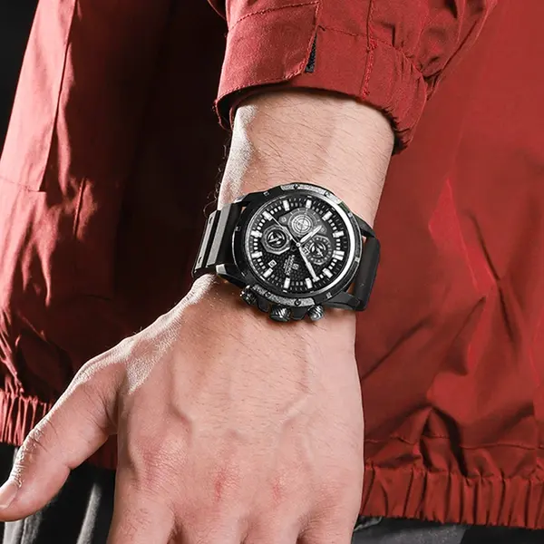 NAVIFORCE NF8036  Luxury Military Sports Quartz Analog Men's Watch  – Dial Color: Black, Strap Color: Black – View 4