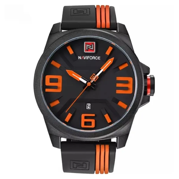 NAVIFORCE 9098 Quartz Sport Waterproof Silicone Men's Watch – Dial Color: Orange, Strap Color: Black – View 1