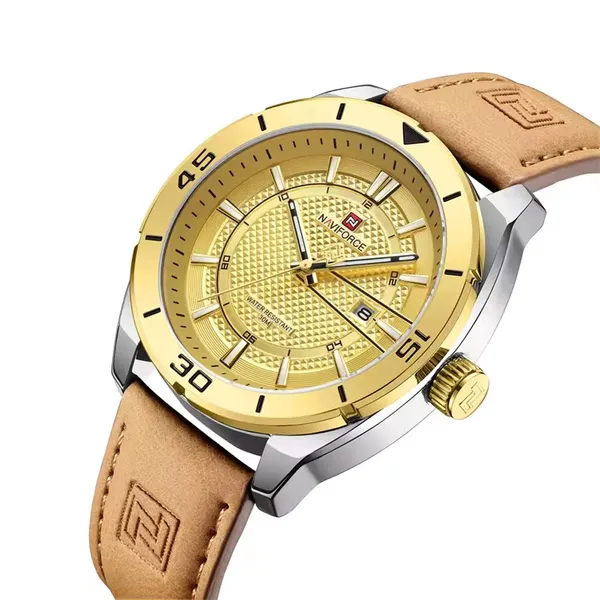 NAVIFORCE NF9209 Military Sports Luminous Men’s Watch – Dial Color: Gold, Strap Color:  Brown  – View 2