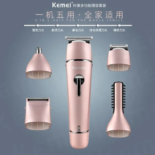 Kemei KM-1015 10 in 1 Electric Rechargeable Waterproof Hair Trimmer – Color: Pink – View 3