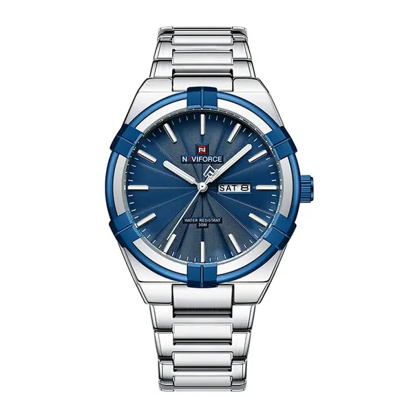 NAVIFORCE NF9218 Waterproof Stainless Steel Men's Watch – Dial Color: Blue, Strap Color: Silver – View 1