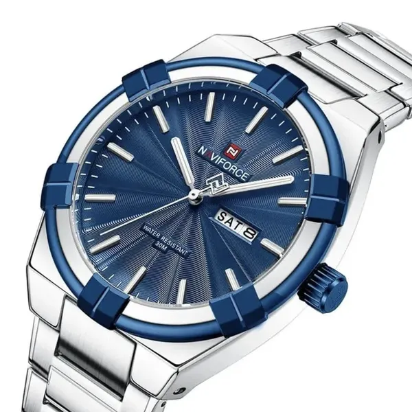 NAVIFORCE NF9218 Waterproof Stainless Steel Men's Watch – Dial Color: Blue, Strap Color: Silver – View 2
