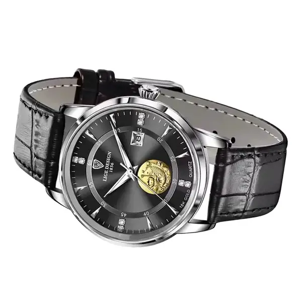LIGE 10050 Exclusive Analog Goldfish Leather Strap Luxury Men's Watch – View 2