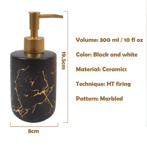 Ceramics Gold Marbling Dish Soap and Lotion Bottle Pump Modern Liquid Soap Dispenser 300ml – Color: Black – View 3