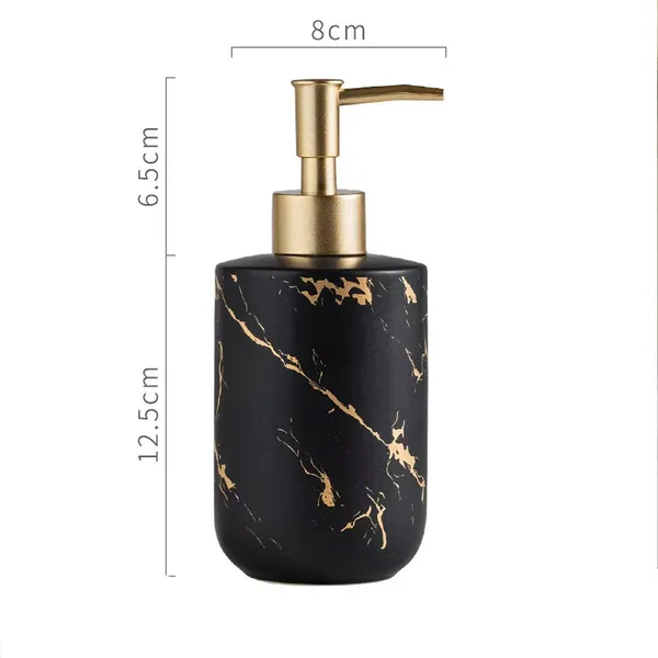 Ceramics Gold Marbling Dish Soap and Lotion Bottle Pump Modern Liquid Soap Dispenser 300ml – Color: Black – View 4