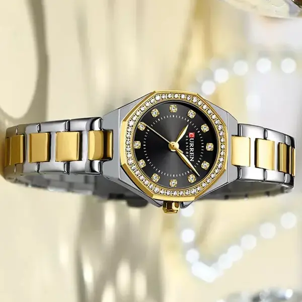 CURREN 9100 Women New Luxury Elegance Quartz Watch – Dial Color: Black, Strap Color: Silver – View 3
