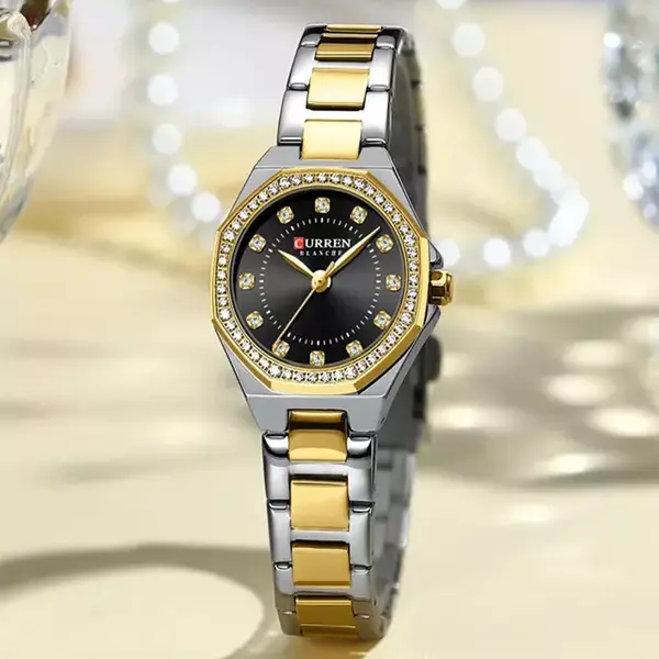 CURREN 9100 Women New Luxury Elegance Quartz Watch – Dial Color: Black, Strap Color: Silver – View 2