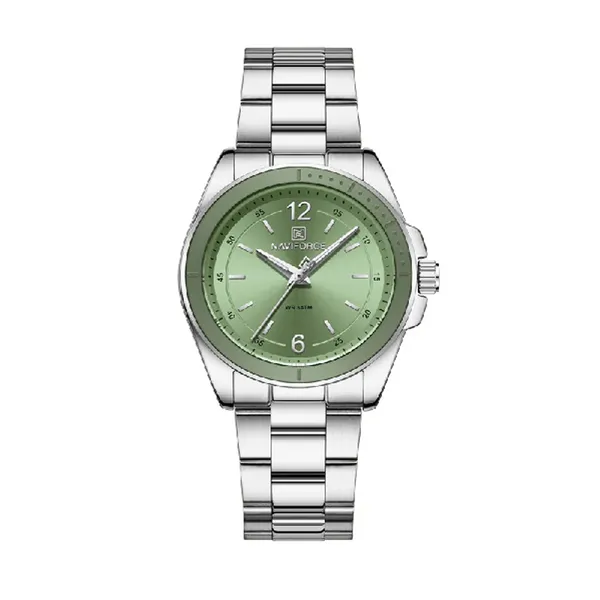 NAVIFORCE NF5062 Polygon Waterproof & Stainless Steel Strap Men's Watch – Dial Color: Green, Strap Color: Silver – View 1