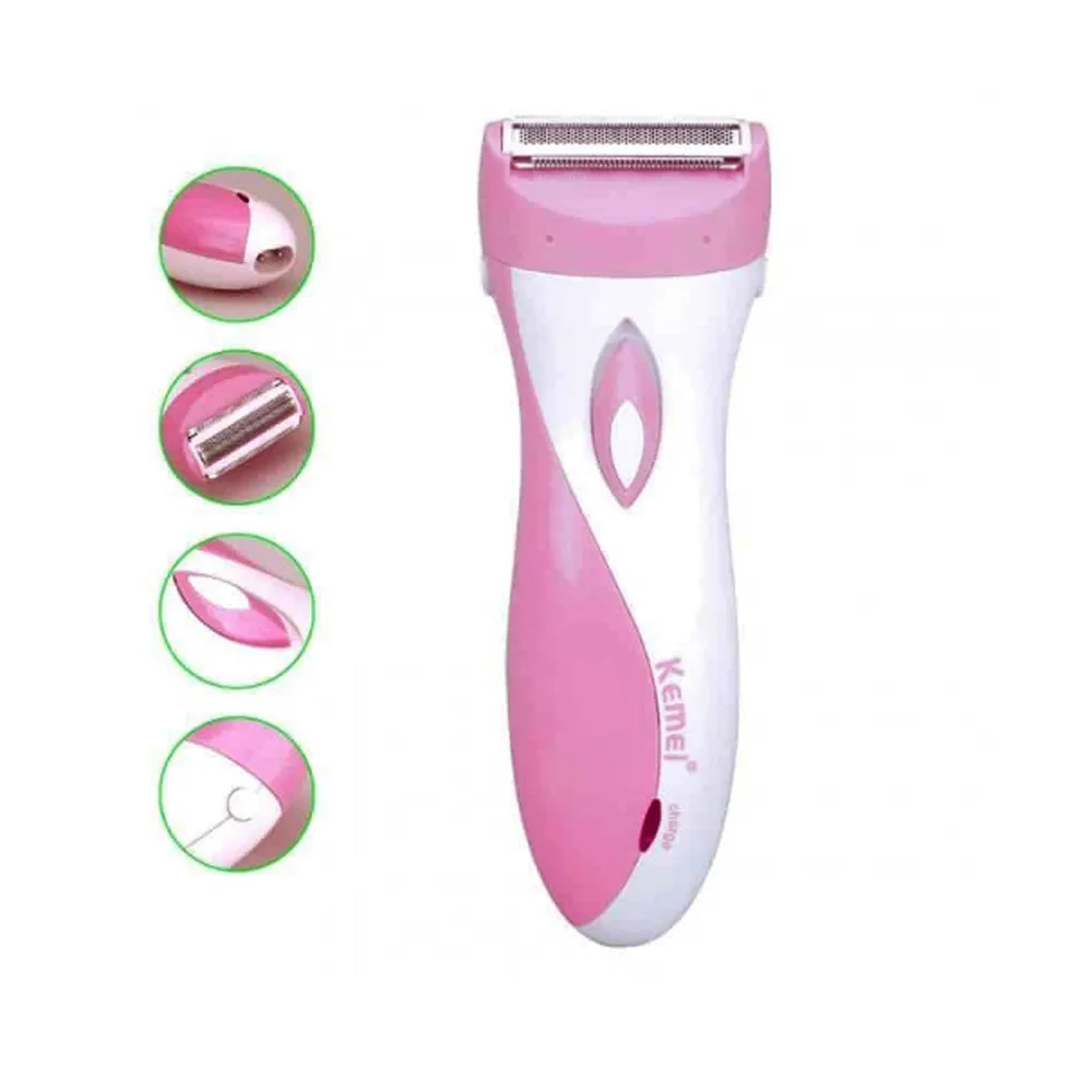 Kemei KM-3018 Rechargeable Stainless Steel Blade Lady Epilator – Color: Pink – View 1