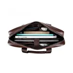 Genuine Leather Briefcase Type Laptop Document Carry A4 Messenger Bag – Color: Brown – Thumbnail 4